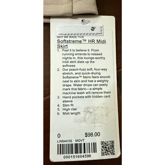 Lululemon Softstreme High-Rise Midi Skirt Mojave Tan Size 0 W8AK5S in MOVT NWT - Picture 8 of 16
